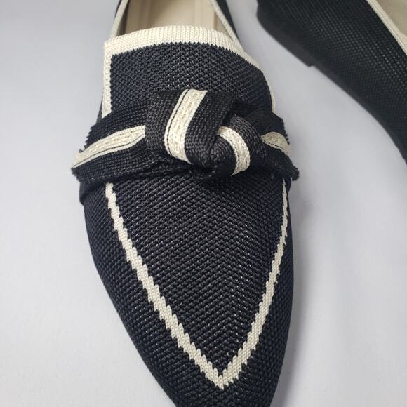 Womens Black & White Bow Loafers Slip-On Flats Size 10.5 - Picture 2 of 8